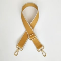 Detail of adjustable mustard yellow and beige woven shoulder strap with gold metal hooks - Yellow / Gunmetal Hardware