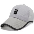 Grey quick-dry mesh baseball cap with black leather logo patch and reinforced brim - Adjustable / White