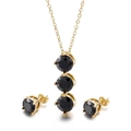 Conjunto de joyas de oro con collar de circonita negra y pendientes a juego - Estilo Circonia Redonda (KS194149-HR) / Dorado (Negro Redondo)