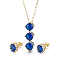 Conjunto de joyas de acero dorado con collar y pendientes de circonita redonda azulada - Estilo Circonia Redonda (KS194150-HR) / Dorado (Azul Redondo)