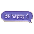 Badge ovale en émail violet avec inscription be happy et smiley pour vêtements - be happy :) (XZ8023) / Texte Violet (XZ8023)