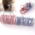25-piece hair tie set featuring pink and blue bows with pearls in a clear storage jar - 23# Bowknot Mixed Color 25-piece Set