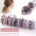 Set di 25 elastici per capelli color pastello con fiocchi e perle in scatola - Set Di 25 Pezzi Di Colori Misti Da 20#