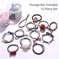 Coffee brown hair tie set featuring 12 pieces with pearls and woven textures in a storage box - 37# Elegant Coffee Series 12-piece Set