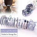 16-piece set of light blue elastic hair ties with pearls and ribbons in a storage jar - 13# Ball Ball Light Blue 16-piece Set