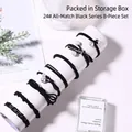 8-piece black hair tie set with pearls and ribbons, including a clear storage box - 25# Versatile Black 8-piece Set [add To Favorites And Cart For A Free Gift]