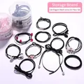 Set of 10 elegant black hair ties with faux pearls and bows in transparent storage jars - 42# Elegant Black 10-piece Set