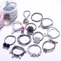 Light blue elastic hair ties set in storage jar with bows and pearls - 38# Delicate Light Blue 12-piece Set