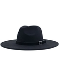 Classic wide brim black wool fedora hat with elegant silver buckle band for women - M (56-58cm) / Solid Black