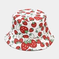 White canvas bucket hat with strawberry pattern, sun protection for outdoor activities - M / White Big Strawberry