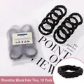 Set of 10 black high-elastic hair ties with diamond texture in frosted packaging - Style 28# Rhombus Black Hair Ties (10 Pcs Bag)