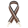 Detail of adjustable thickened striped canvas bag strap with golden metal lobster clasps - Black Strap Gold Buckle