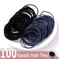 100 pcs high elasticity hair ties in black and navy blue with storage container - Style 19# Simple Basic Elastics (100 Pcs Canister)