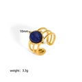 Detail view of gold adjustable ring with 10mm blue lapis stone and layered twisted band - Oval Blue Stone Multi Layer Hollow Style (YYR023123-LA)