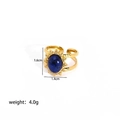Detail of gold-plated open ring with oval blue stone and sunburst metal border - Blue Main Stone Sun Lace Style (YYR023067)