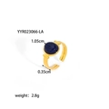 Detailed size view of an adjustable gold stainless steel ring with an oval blue stone - Oval Blue Stone Sun Pattern Style (YYR023066-LA)