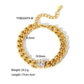 Pulsera de cadena cubana de acero inoxidable chapada en oro de 18K con circón redondo - Estilo Eslabón Cubano Circonita Redonda (YYB023079-W)