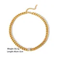 18K gold plated stainless steel chunky Cuban chain necklace with a square zircon stone - Square Zirconia Cuban Link Necklace (YYN023169-W)