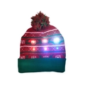 Gorro de punto navideño con luces LED, rayas coloridas y un pompón en la parte superior - Reno Rojo Verde