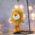 Cute brown plush lion keychain with fluffy mane and metal ring on warm bokeh background - Golden Lion / 15CM