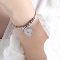 Silver bead bracelet featuring a pink evil eye heart pendant with sparkling crystals - E446-Steel Color Bracelet