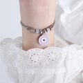 Beaded steel bracelet with silver beads and light purple enamel Evil Eye charm for women - E448-Steel Color Bracelet
