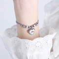 Silver bead bracelet with heart evil eye pendant and micro-pave details on square chain - E449-Steel Color Bracelet