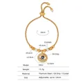 18K gold plated titanium steel bracelet with evil eye pendant and crystal charm - E452-Gold Color Bracelet