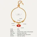 Evil Eye gold titanium steel bracelet with red enamel and crystal on adjustable chain - E457-Red Enamel Gold Color Bracelet