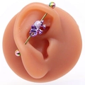 Barbell industriel avec charm éléphant coloré sur bijou d'oreille en acier - Éléphant
