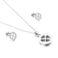 Silver stainless steel jewelry set featuring clover hollow-out necklace and stud earrings - Hollow Clover Style (KS132968-K) / Silver