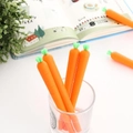 Cute carrot-shaped silicone gel pen set with green cap in a desktop glass container - Carrot Shape