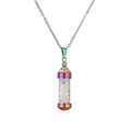 Rainbow stainless steel perfume bottle pendant necklace filled with clear crystals - Opalite Chips