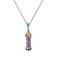 Rainbow stainless steel perfume bottle necklace with purple crystal gravel inside - Amethyst Chips