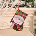 Green felt Christmas stocking with a plush snowman figure and red plaid knit cuff decoration - Snowman / 18*14cm