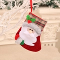 Red Christmas stocking with Santa Claus 3D decoration and plaid cuff hanging on a branch - Santa Claus / 18*14cm