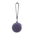 Deep purple round silicone coin purse with matching lanyard and silver metal clasp - With Wrist Strap / Purple