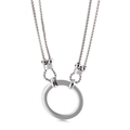 Minimalist silver double-layered box chain necklace with a circular ring pendant - Simple Solid Circular Style (KN108081-Z)