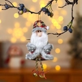 Christmas Santa plush pendant with red plaid hat, white beard and golden jingle bells - Long Leg Santa