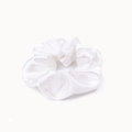 Glossy white satin scrunchie hair tie with elegant silk texture for women - White