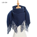 Blue plaid knit scarf with fringes on a mannequin, classic autumn winter style - 110X110CM / Navy Blue