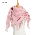 Light pink knitted scarf with tassels displayed as a soft autumn winter shawl wrap - 110X110CM / Pink