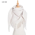 Solid ivory knit scarf with thick fringes in a large triangle wrap style for winter - 110X110CM / Off White