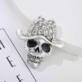 Macro detail of a vintage skull brooch with sparkling rhinestones and silver finish - 10# Silver Rhinestone Top Hat Skull