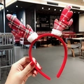 Christmas headband with red checkered reindeer antlers and white plush trim accents - Snowflake Antlers