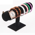Single-tier black velvet T-bar jewelry display stand for watches and bracelets - Single Tier Black Velvet