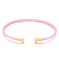 Pink woven rope C-shaped open bracelet with golden metal end caps on white background - Pink (KB167457-QY)