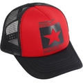 Red and black star trucker hat with breathable mesh and Beatles song lyric print - Adjustable / Black Red