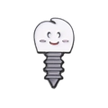 Cartoon enamel pin featuring a smiling white tooth on a gray screw base design - Dental Implant Screw Style (XZ8310)