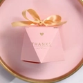 Elegant pink geometric paper gift box with ribbon and gold Thanks Best Wishes print - Large Diamond / Pink [Champagne Gold Ribbon]